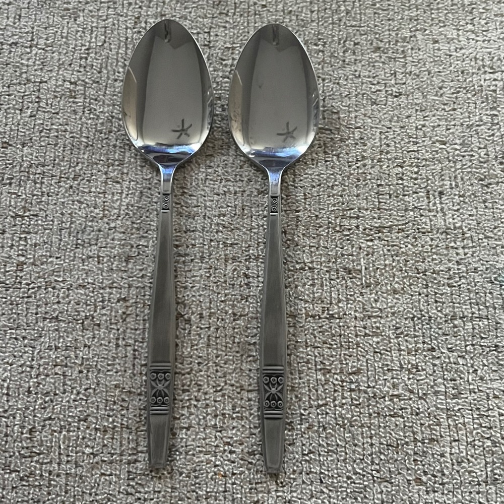 Vintage Madeira Japan Stainless Steel Teaspoons Set of 2 MCM Floral Pattern